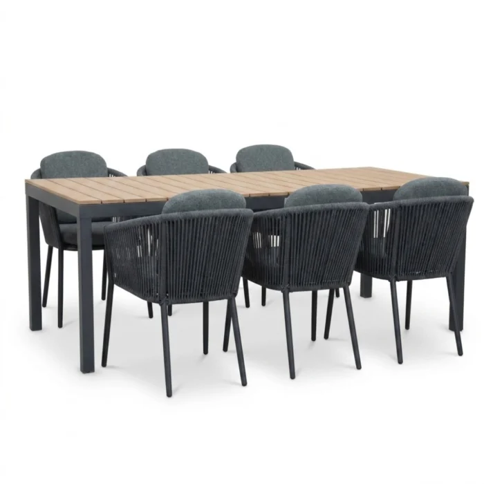 LUX outdoor living Oxford/Parma antraciet dining tuinset | 6 personen | aluminium + touw | 200cm
