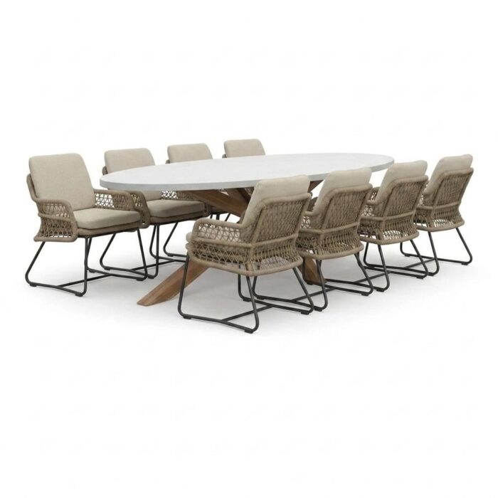 BUITEN living Livorno/Gianna Sahara Dust dining tuinset | 8 personen | polystone + touw | 280cm