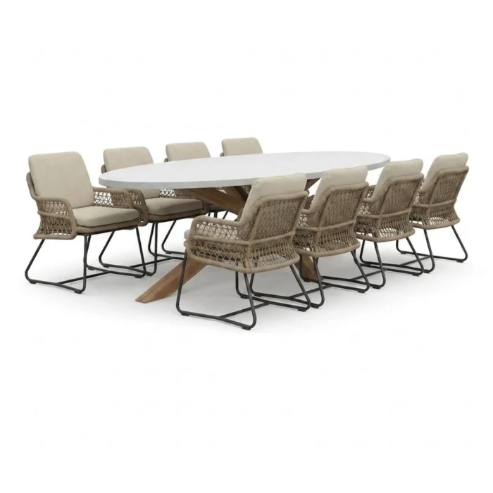 BUITEN living Livorno/Gianna Sahara Dust dining tuinset | 8 personen | polystone + touw | 280cm