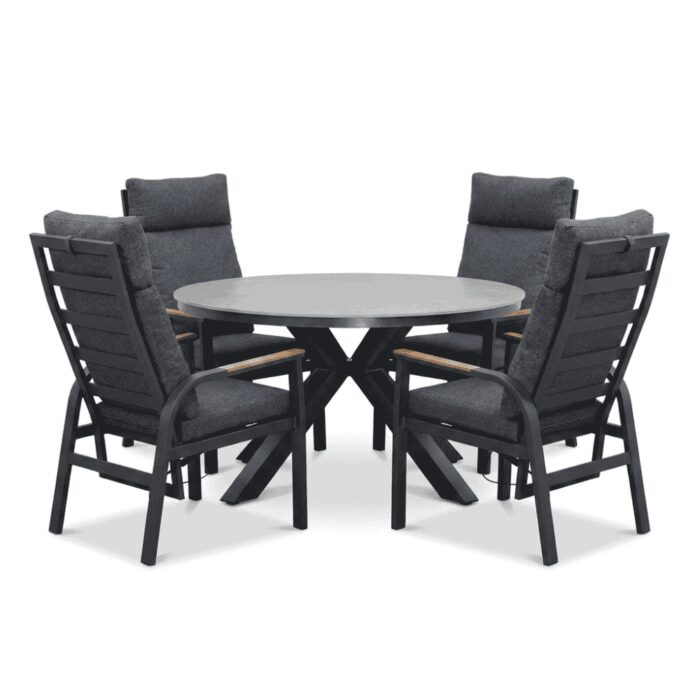 LUX outdoor living York/Annecy antraciet dining tuinset | 4 personen | sintered stone + aluminium | 150cm rond
