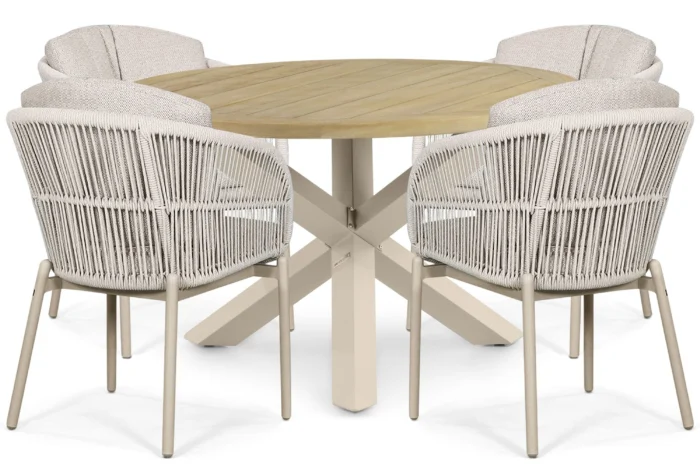 Lifestyle Garden Furniture Monaco/Rockville 120 cm dining tuinset 5-delig - Zand/Beige