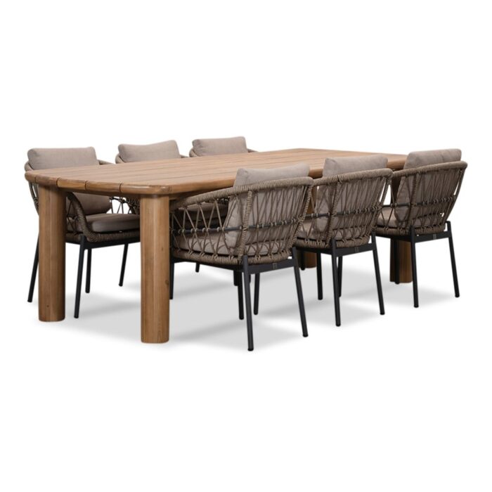 BUITEN living Laredo/Dakota beige/antraciet dining tuinset | 6 personen | hardhout + touw | 255cm – Zand