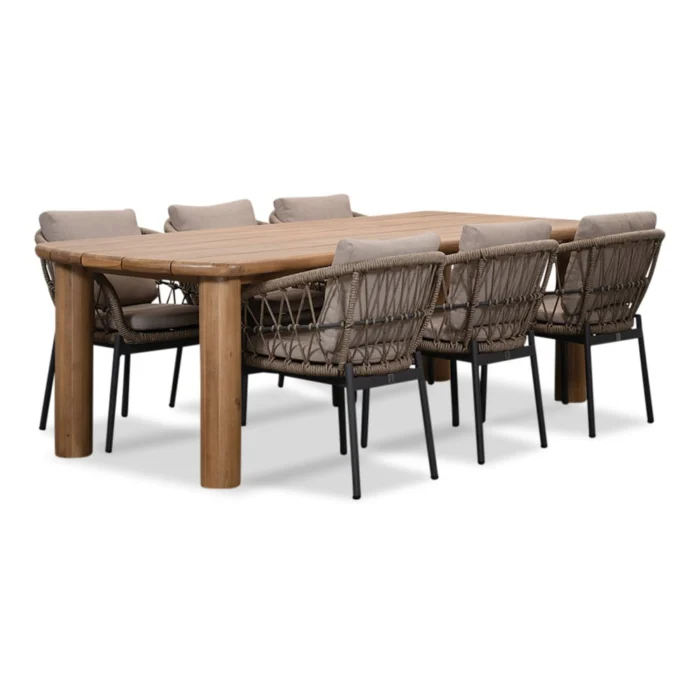 BUITEN living Laredo/Dakota beige/antraciet dining tuinset | 6 personen | hardhout + touw | 255cm - Zand