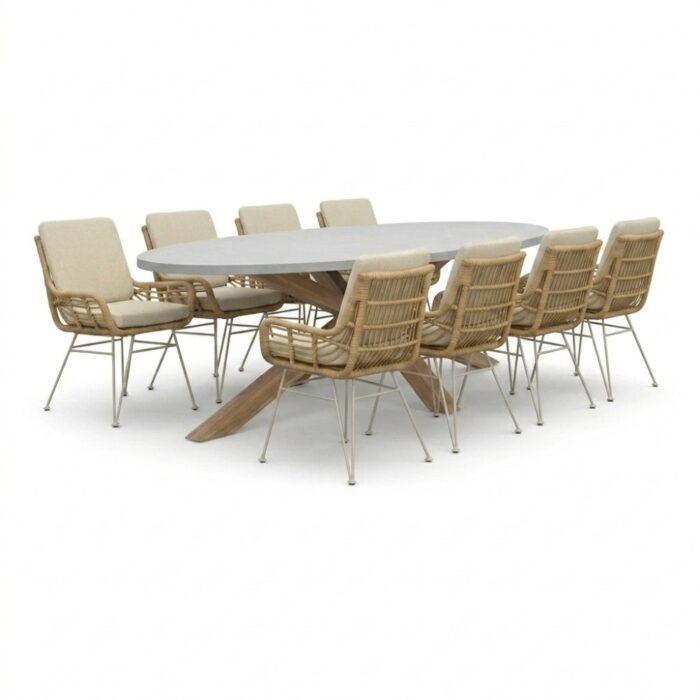 BUITEN living Livorno/Carlos beige dining tuinset | 8 personen | polystone + wicker | 280cm