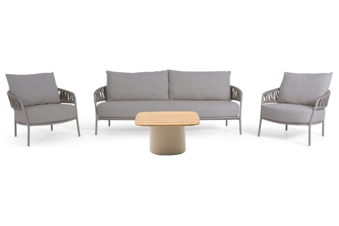 4 Seasons Outdoor Calma/Ronda 70×70 cm stoel-bank loungeset 4-delig – Taupe-naturel-bruin