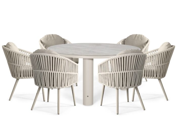Santika Furniture Marani/Arancia 150 cm dining tuinset 7-delig – Zand/Beige