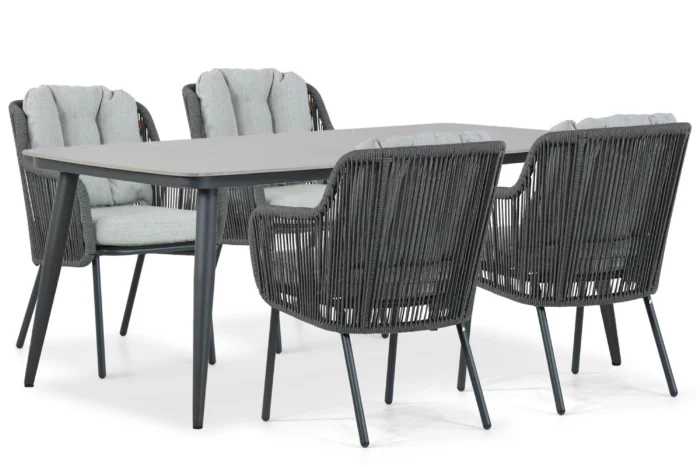 Santika Furniture Nanda/Vienna 180 cm dining tuinset 5-delig - Grijs-antraciet