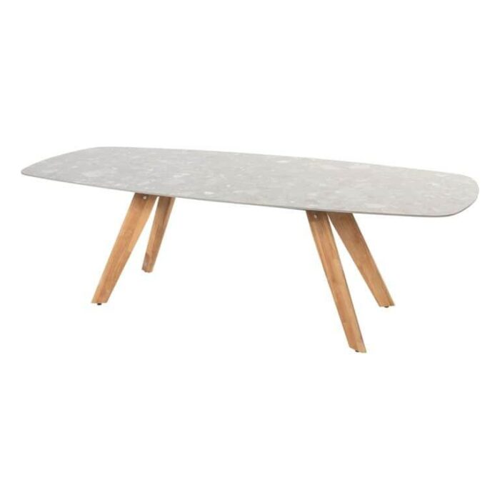 4so Montana Tafelframe Teak Met Montana Tafelblad Ceramic Terrazzo 240 x 103 cm – grijs