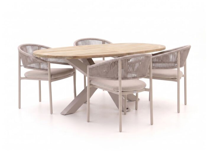 Bellagio tuinmeubelen Bellagio Panaro/ROUGH-Y Ellips 200cm dining tuinset 5-delig stapelbaar Laagste prijsgarantie! – Bruin