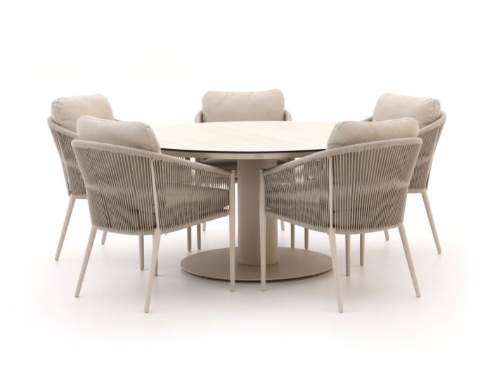 Bellagio tuinmeubelen + 10% kassakorting | Bellagio Mineo/La Fonte ø 150cm dining tuinset 6-delig – Taupe