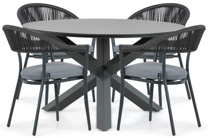Santika Furniture Vivian/Orino 130 cm dining tuinset 5-delig - Grijs-antraciet