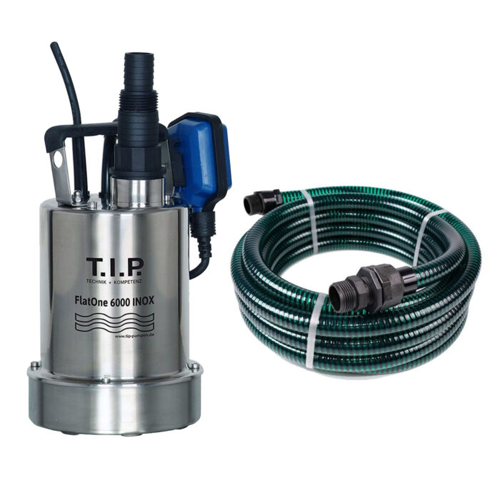 T.I.P. FLATONE 6000 INOX met afvoerslang 7 meter – Rood / zwart / RVS