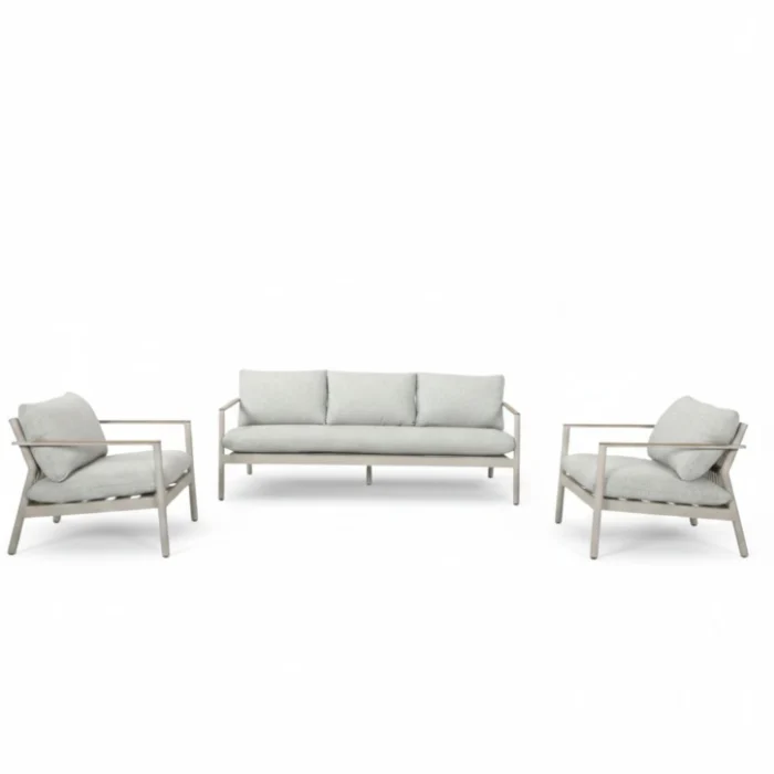 BUITEN living Florence stoel-bank loungeset 5 personen | aluminium + touw | beige | 3-delig