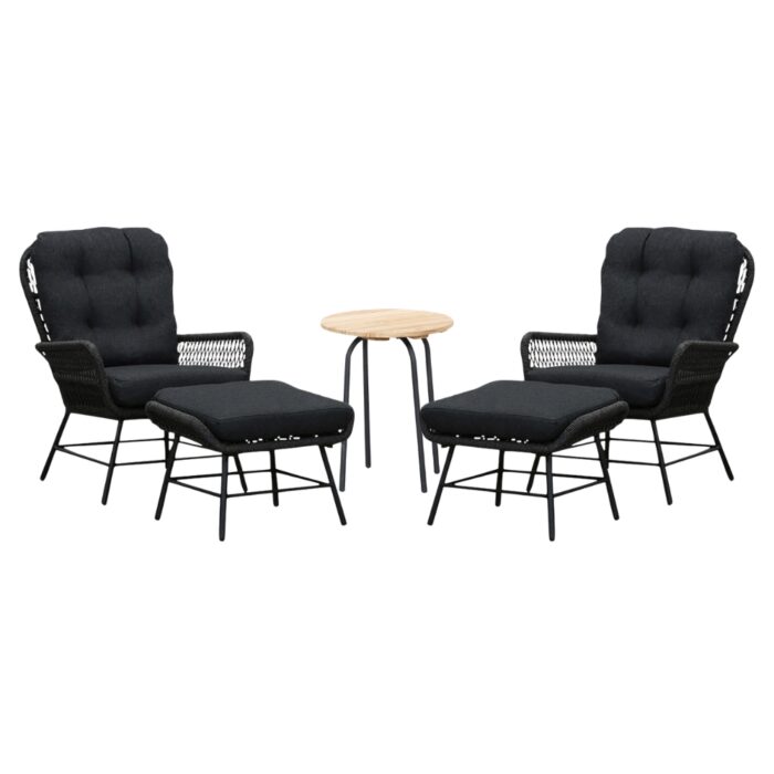 BUITEN living Dex/Pablo lounge balkonset 2 personen | touw + aluminium | Lava Grey | 5-delig – Grijs