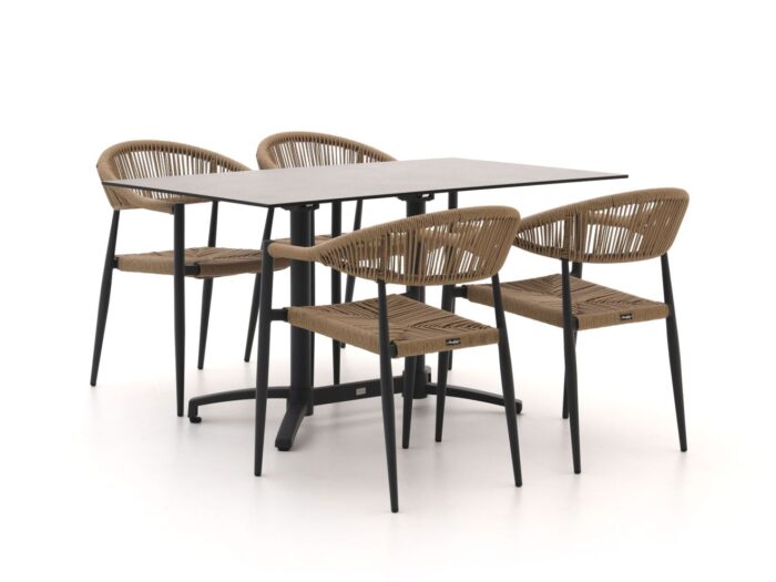 Manifesto Furniture Belpasso/Canzo 140cm dining tuinset 5-delig stapelbaar inklapbaar – Grijs
