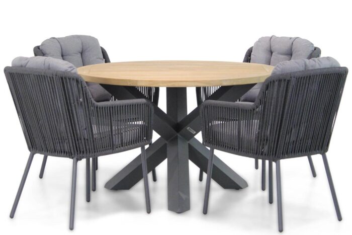 Santika Furniture Tendenza/Rockville 120 cm dining tuinset 5-delig – Grijs-antraciet
