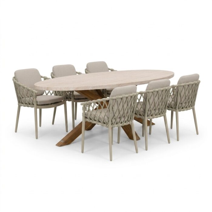 BUITEN living Lorento/Cleveland beige dining tuinset | 6 personen | polystone + aluminium | 240cm ovaal