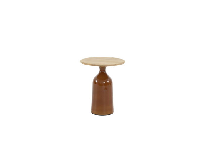 4so June bijzettafel caramel keramiek rond teak dia. 45 cm