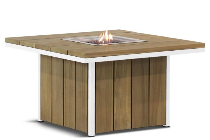 Lifestyle Garden Furniture Seaside lounge vuurtafel 90 x 90 cm wit – Naturel teak