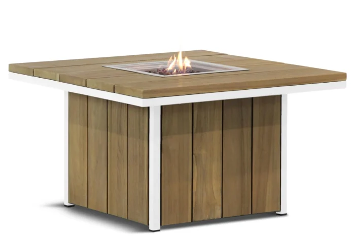 Lifestyle Garden Furniture Seaside lounge vuurtafel 90 x 90 cm wit - Naturel teak