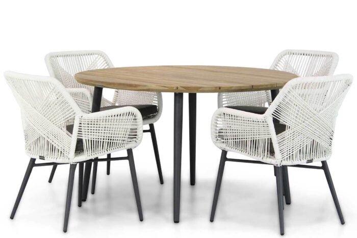 Lifestyle Garden Furniture Advance/Montana 130 cm rond dining tuinset 5-delig – Wit