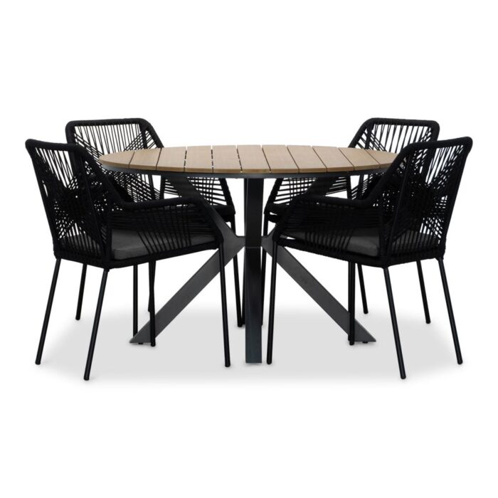 LUX outdoor living Cervo/Seville zwart dining tuinset | 4 personen | polywood | 120cm rond