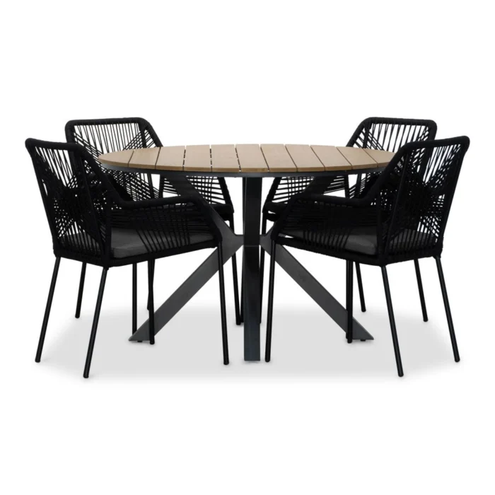 LUX outdoor living Cervo/Seville zwart dining tuinset | 4 personen | polywood | 120cm rond