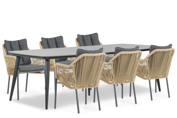 De Laan Projects Lifestyle Marbella/Vienna 240 cm dining tuinset 7-delig – Taupe-naturel-bruin