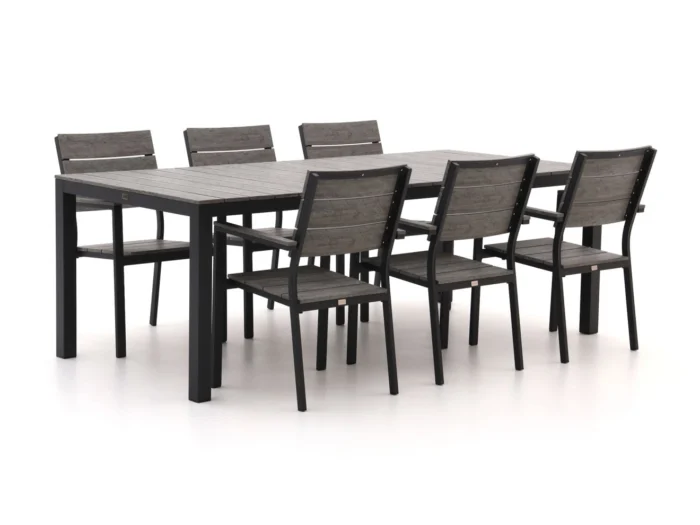 Bellagio tuinmeubelen Fidenza 220cm dining tuinset 7-delig stapelbaar - Zwart