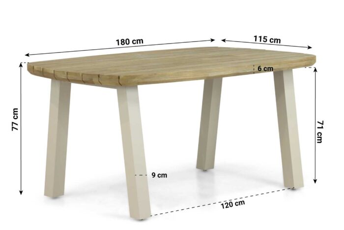 Lifestyle Garden Furniture Falcon/Glasgow dining tuintafel 180 x 115 cm – Taupe-naturel-bruin