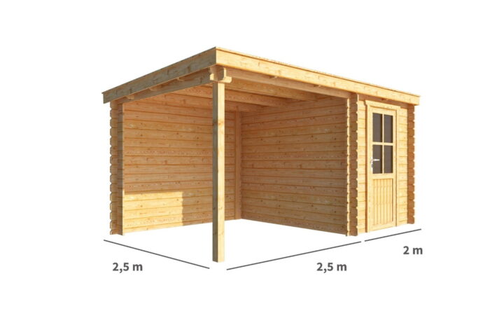 Warentuin collection Blokhut, tuinhuisje met overkapping Els-Isa 450 cm bij 250 cm diep lessenaarsdak II – bruin