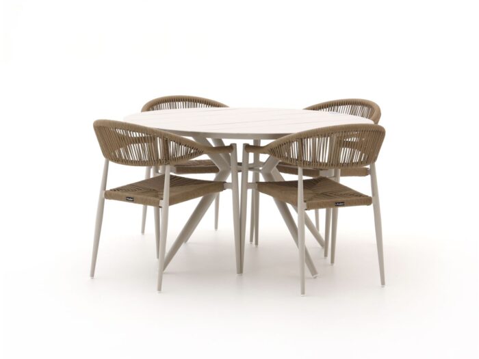 Manifesto Furniture Belpasso/Sora ø127cm dining tuinset 5-delig stapelbaar – Bruin