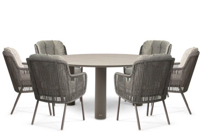 Santika Furniture Cayora/Trino 158 cm dining tuinset 7-delig – Taupe-naturel-bruin