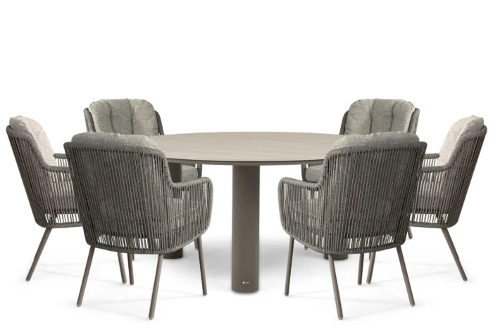 Santika Furniture Cayora/Trino 158 cm dining tuinset 7-delig - Taupe-naturel-bruin