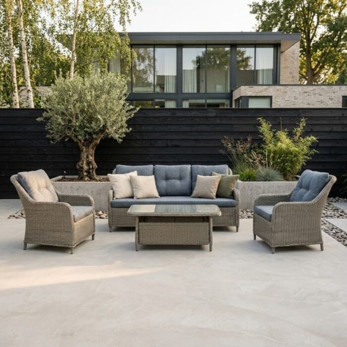 Denza Furniture Arizona stoel-bank loungeset 5 personen | wicker | Ash Grey | 4-delig