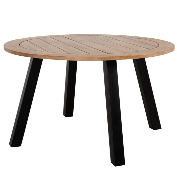 BUITEN living Cork dining tuintafel 4 personen | hardhout + staal | teaklook | Ø130cm rond – Taupe – Naturel – Bruin