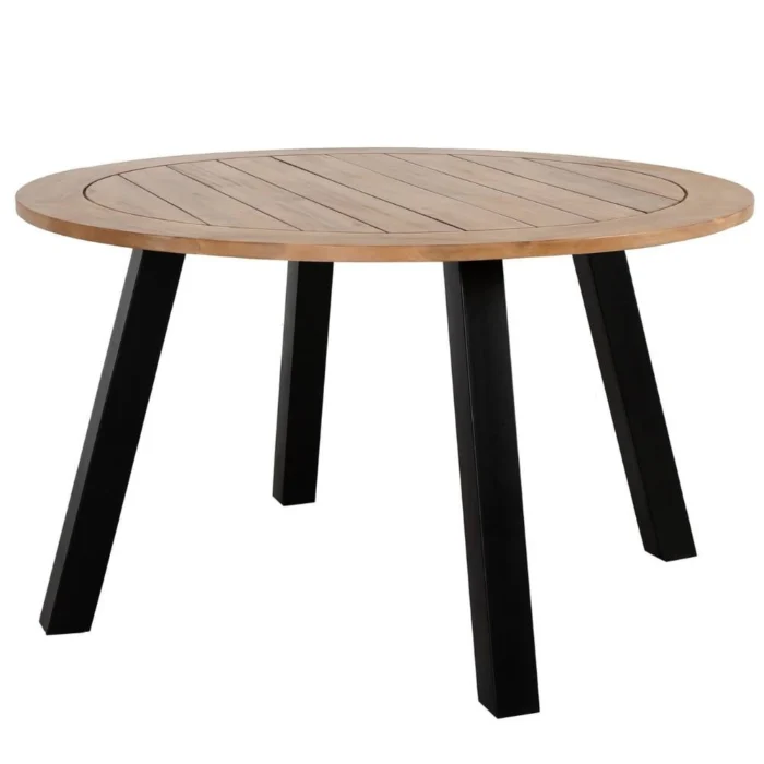 BUITEN living Cork dining tuintafel 4 personen | hardhout + staal | teaklook | Ø130cm rond - Taupe - Naturel - Bruin