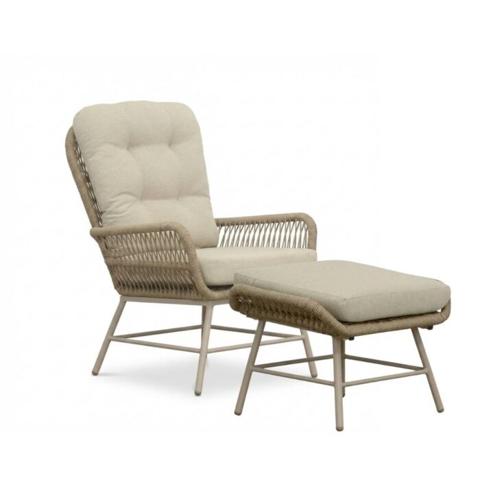 BUITEN living Dex loungestoel incl. voetenbank | touw + aluminium | Sandstone
