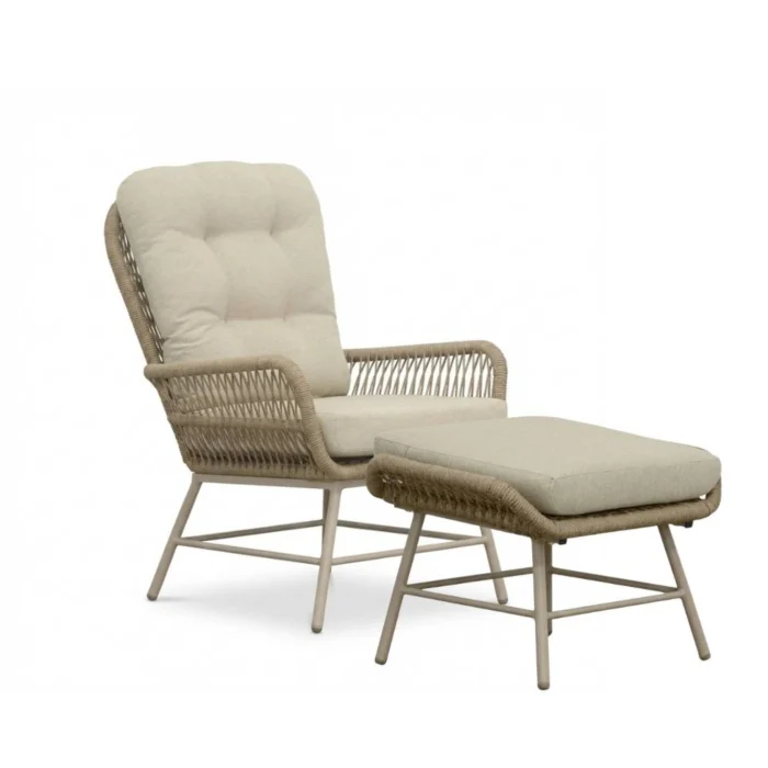 BUITEN living Dex loungestoel incl. voetenbank | touw + aluminium | Sandstone