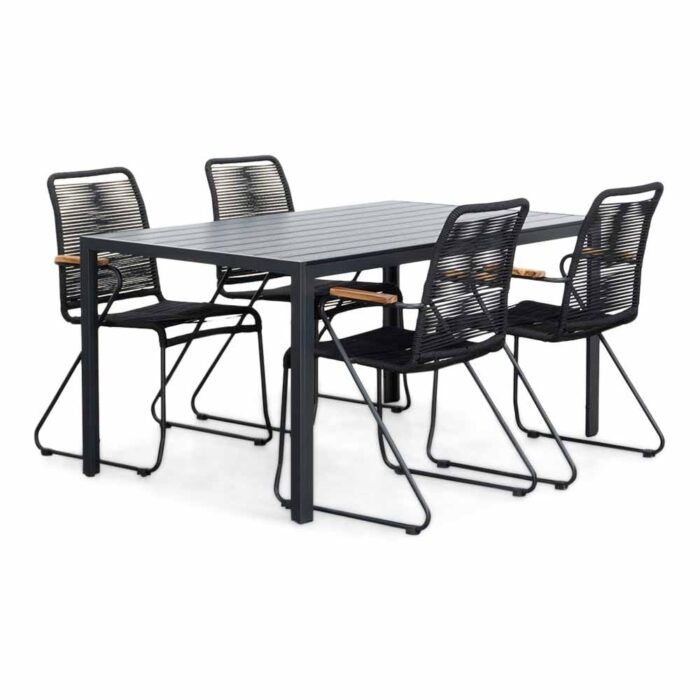 LUX outdoor living Manchester/Gladys zwart dining tuinset | 4 personen | aluminium + touw | 150cm