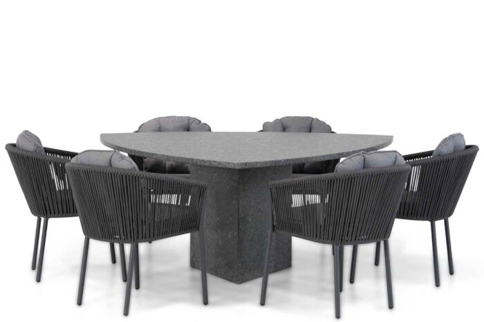Santika Furniture Novita/Graniet 170 cm triangel dining tuinset 7-delig – Grijs-antraciet