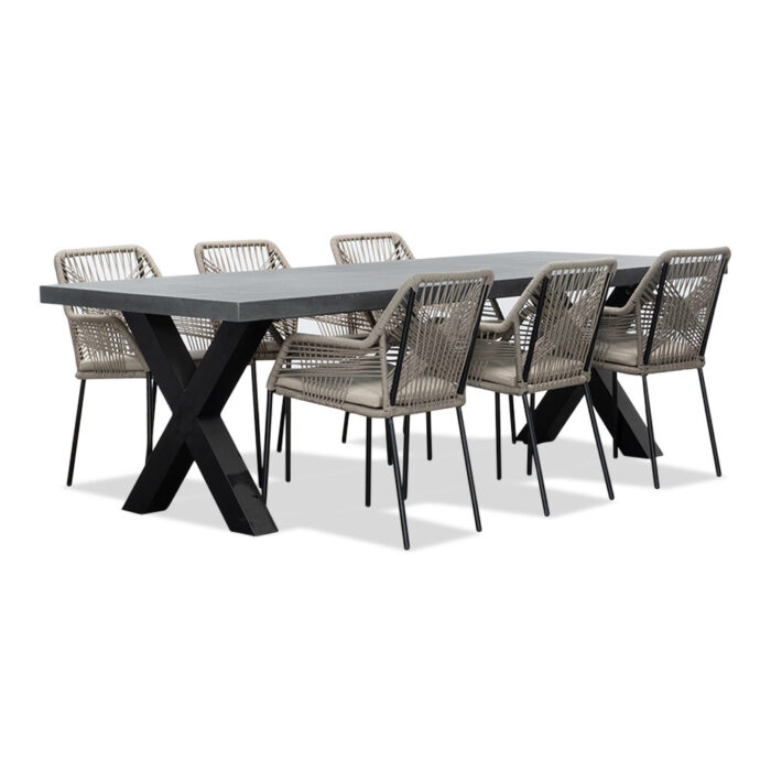 BUITEN living Lyon/Seville zand dining tuinset | 6 personen | betonlook + touw | 250cm