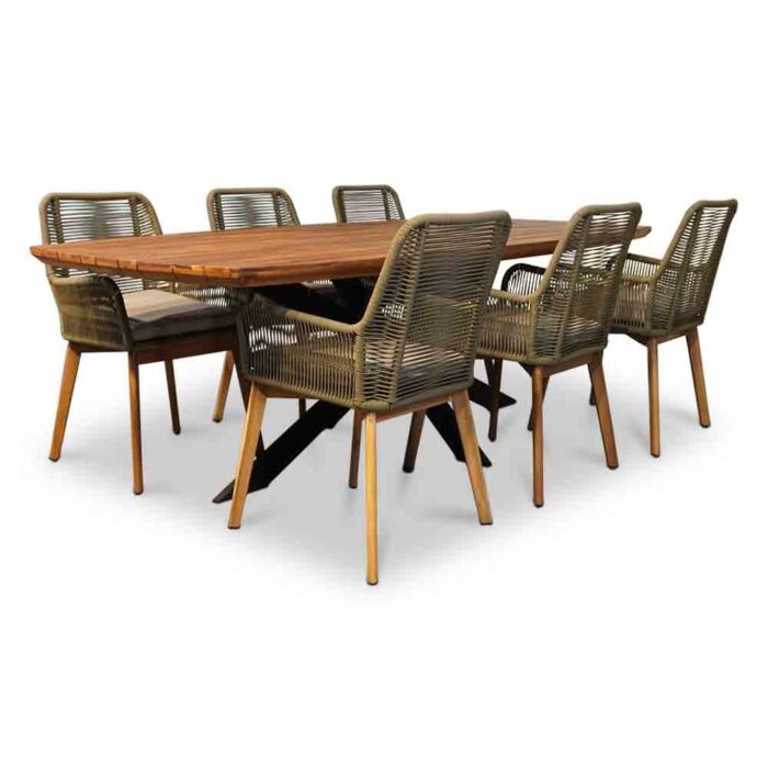 LUX outdoor living Salo/Padua dining tuinset | 6 personen | hardhout + touw | 240cm – Grijs