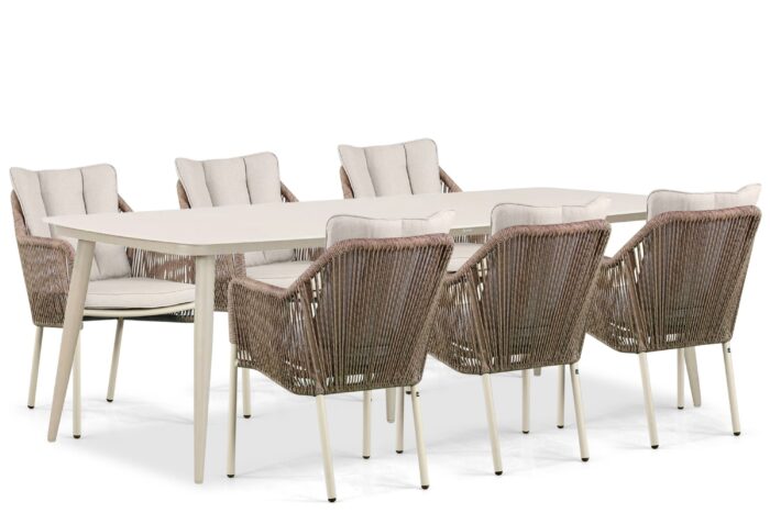 De Laan Projects Lifestyle Marbella/Vienna 240 cm dining tuinset 7-delig – Taupe-naturel-bruin