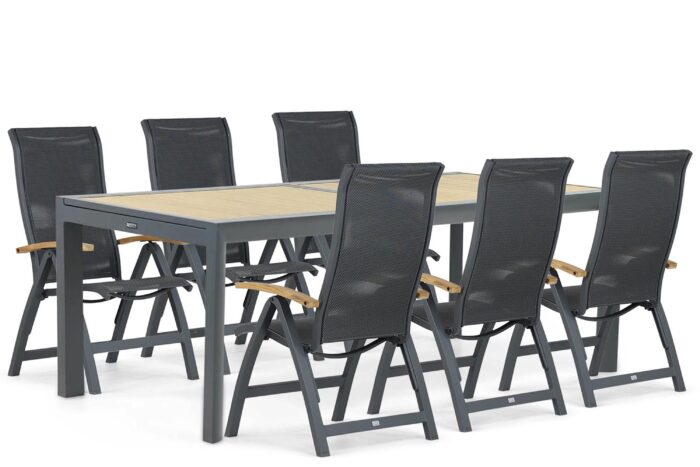Presto Tarenta teak/Rosarno 214/273 cm dining tuinset 7-delig – Grijs-antraciet
