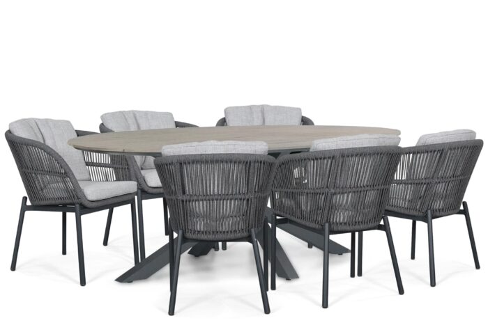 Lifestyle Garden Furniture Monaco/Matara 220×115 cm dining tuinset 7-delig – Grijs-antraciet