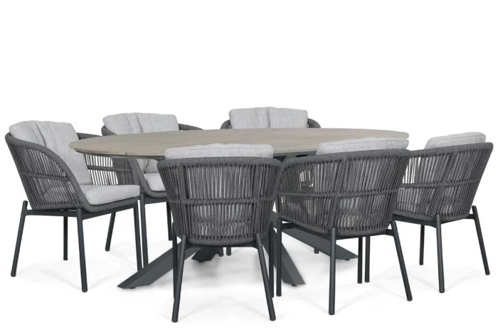 Lifestyle Garden Furniture Monaco/Matara 220x115 cm dining tuinset 7-delig - Grijs-antraciet
