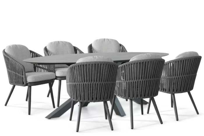 Santika Furniture Marani/Ellisse 240×107 cm dining tuinset 7-delig – Grijs-antraciet