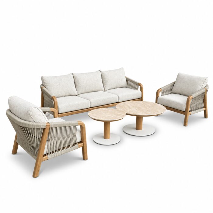 BUITEN living Bellagio stoel-bank loungeset incl koffietafel 60cm & 80cm | touw + aluminium | beige
