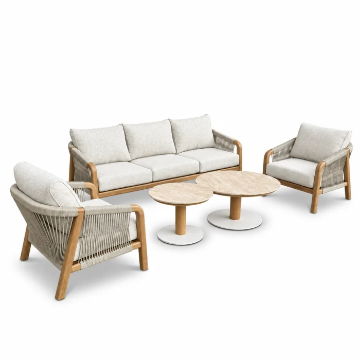 BUITEN living Bellagio stoel-bank loungeset incl koffietafel 60cm & 80cm | touw + aluminium | beige